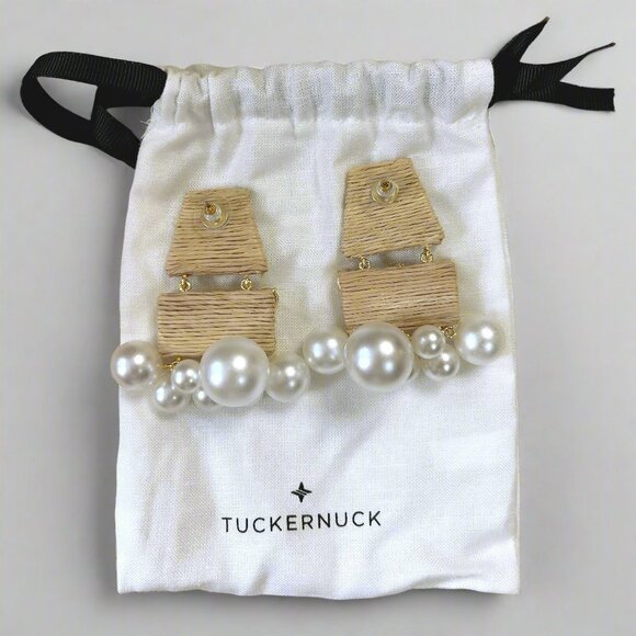 Tuckernuck pearl and raffia Olivia earrings, NEW IN BAG! - Picture 2 of 2